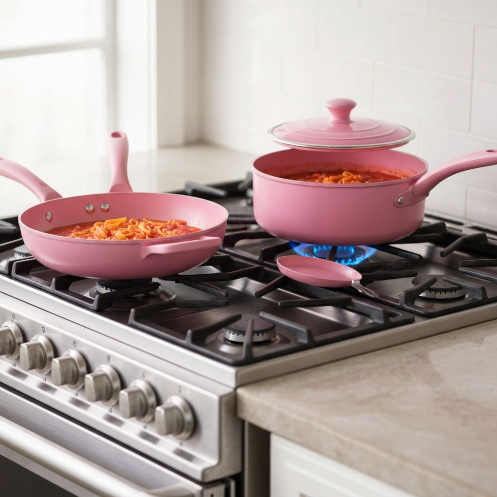 Paris Hilton cookware on stovetop with low to medium heat setting